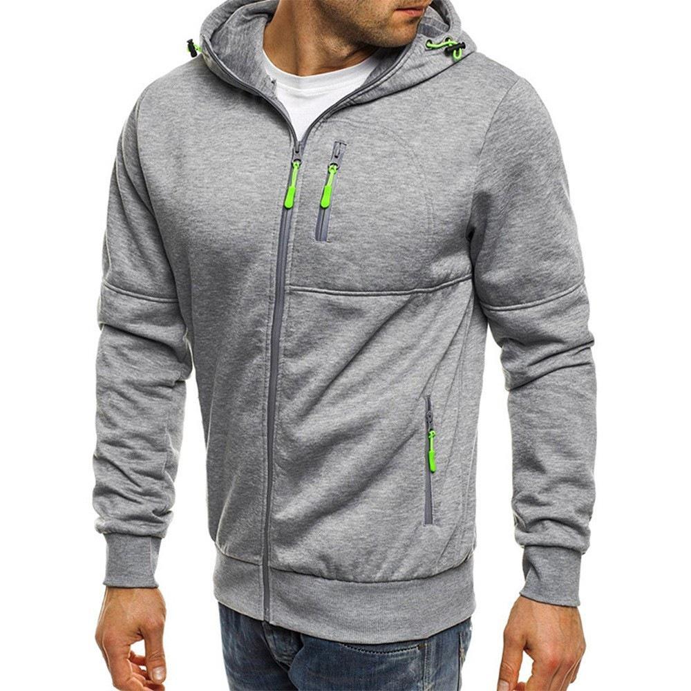 Cross2026 European & American Men's Spring/Autumn Zipper Hoodie: Casual, Loose-Fit, Solid Color for Fitness & Sports