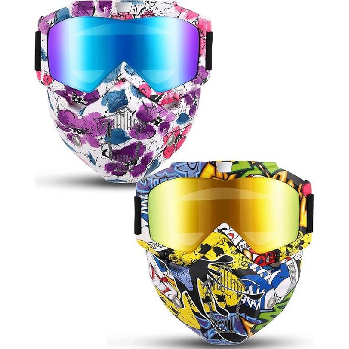 2 Pieces Motorcycle Goggles Face Mask Detachable Helmet Riding Goggles Glasses Classic Style