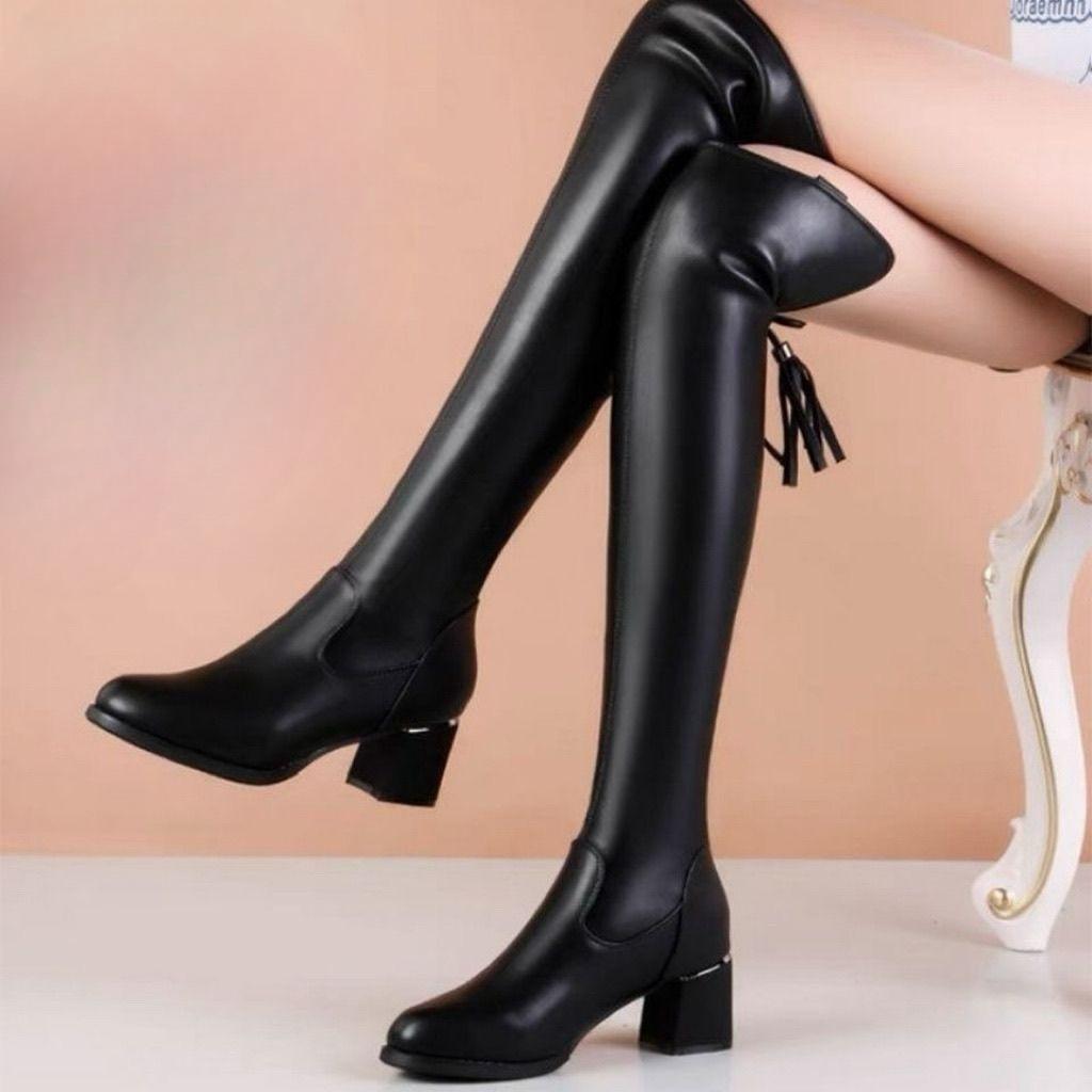 Fashion Chunky Heel Autumn Winter Above Over The Knee Shoes Woman Round Toe Height Increasing Demi-season Pu Thigh High Boots for Women