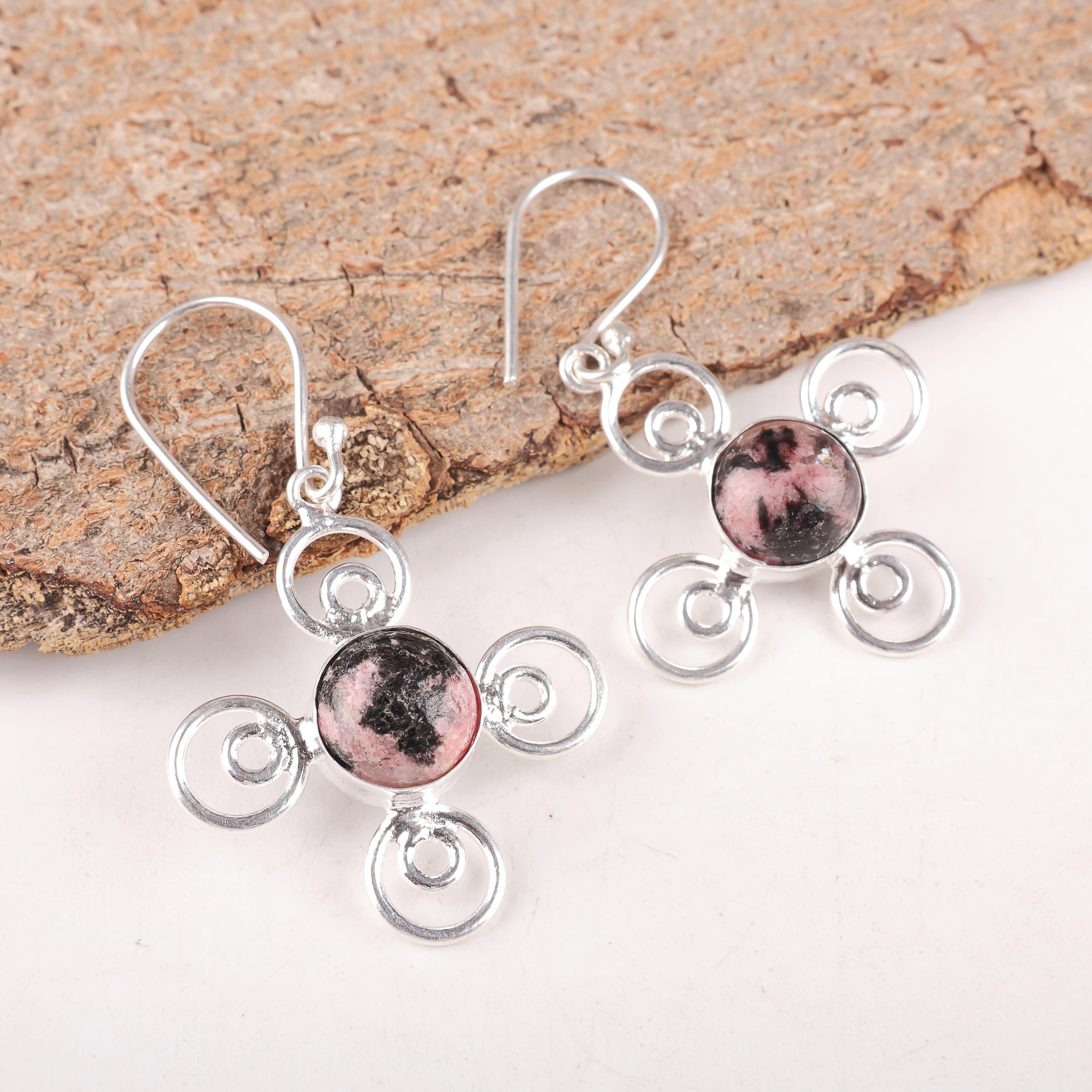 

Серьги из черного родонита из стерлингового серебра 925 пробы, Ювелирные изделия с драгоценными камнями ручной работы, Подарки для жены, Абсолютно новые серьги 1.74 Inches чёрный