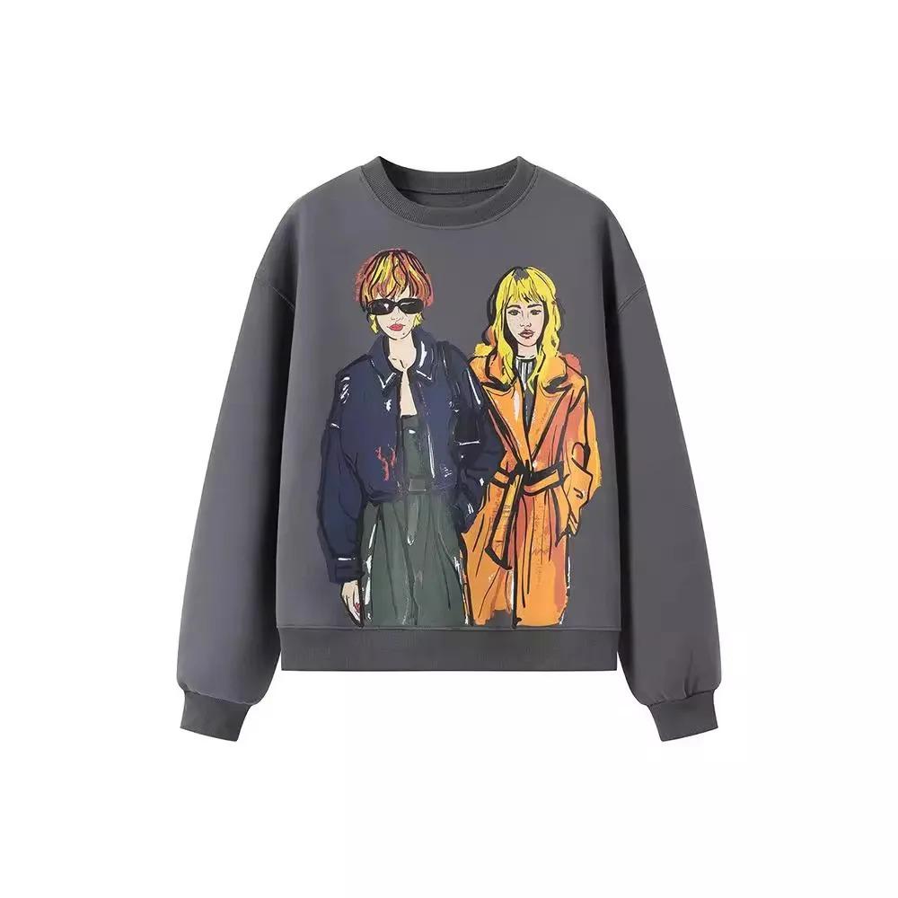 Frauen Sweatshirts 2024 Neue Mode Schönheit Mädchen Drucken Casual Sweatshirts Weibliche O Neck Hoodies Chic Pullover Tops