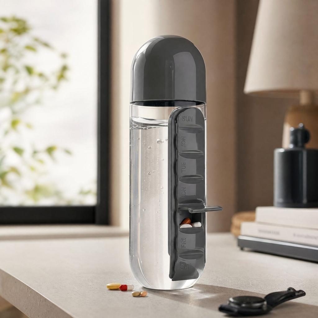 7 Day 2-in-1 Portable Bottle with Case Cup for Outdoor Travel and Daily Use