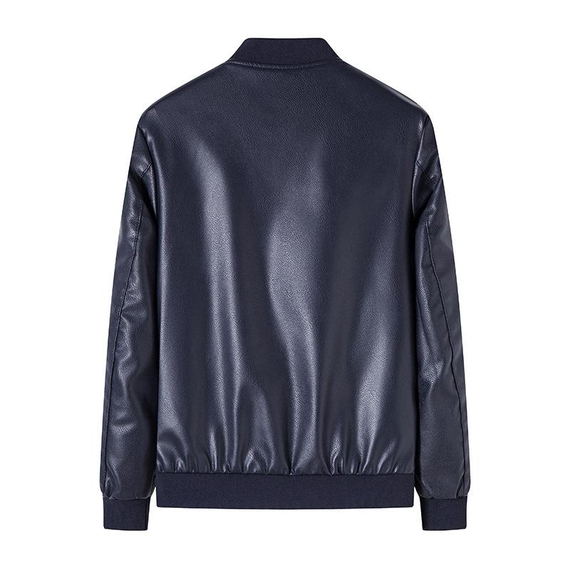 Spring and Autumn New Style Baseball Collar Leather Jacket Men's Slim Handsome Jacket Youth Motorcycle Stand Collar Leather Jacket