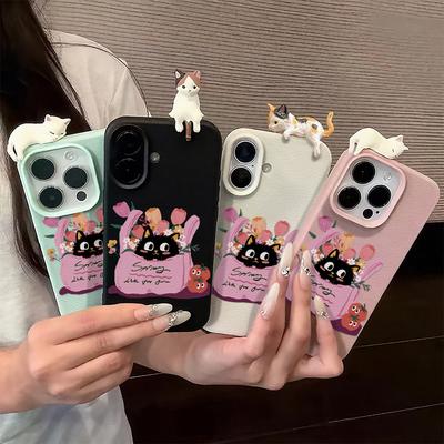 3D-skal för iPhone 11 13 17 Pro Max 17 Air Case iPhone 13 15 16 Pro Max 12 14 Pro Max 14 15 Plus Söt 3D Kattunge Tecknad Läder