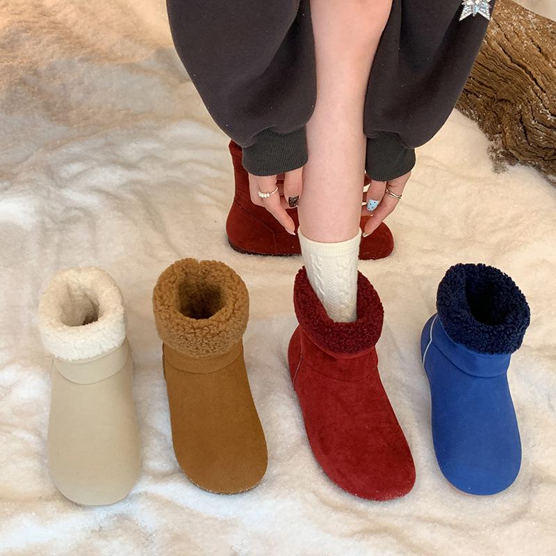Suede round boots fashion short versatile winter snow boots short boots warm plush