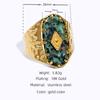 YACHAN Stainless Steel Wide Rings For Women 18 K Gold Plated Tap Metal Texture Natural Stone Wide Ring Trendy Jewelry Gift