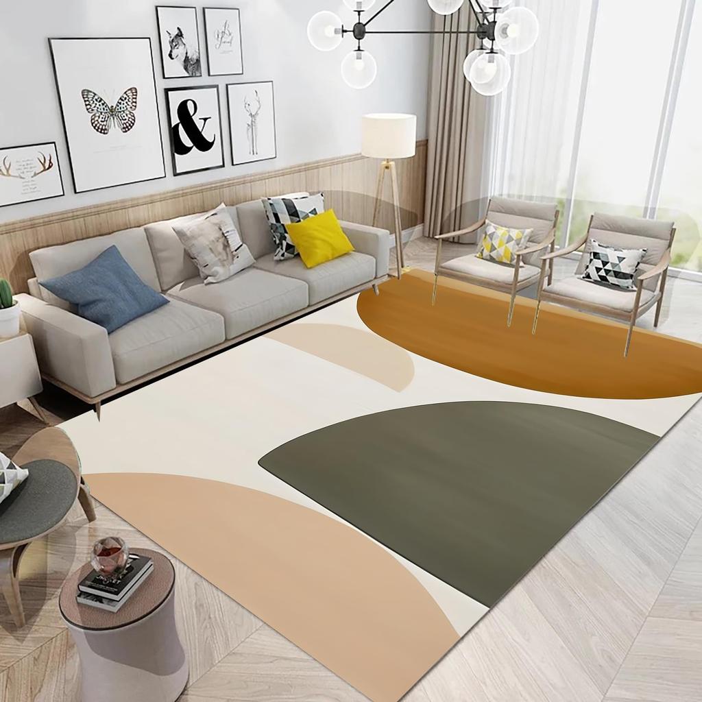 Boho Mid Century Style Area Rug Modern Plant Leaves Carpet Non Slip Abstract Art Floor Mat for Living Room Bathroom Office Decor