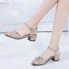 Women's shoes summer new mid-heel casual versatile fashion thick heel women's shoes open-toe one-button women's shoes