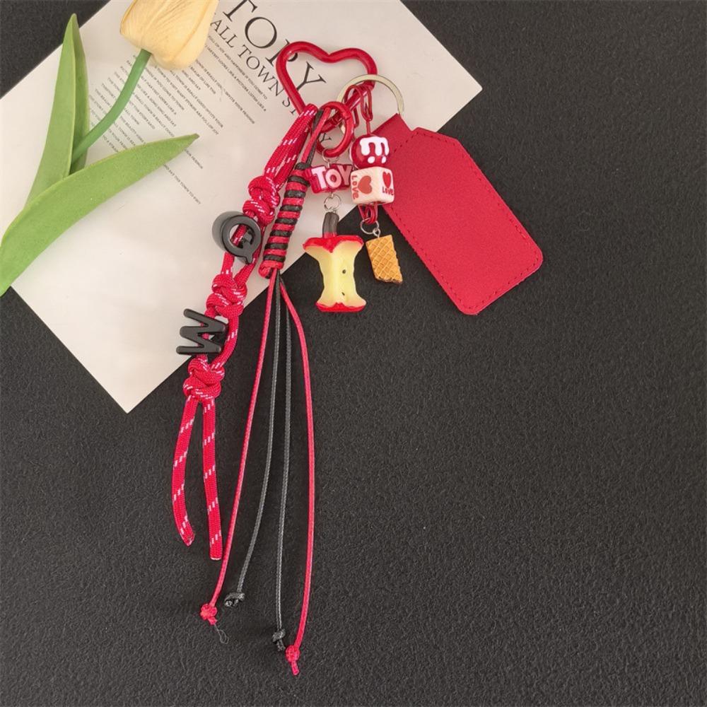 

Woven Rope Leather Braided Rope Keychain Heart Charm English Letter Keychain Birthday Parties красный