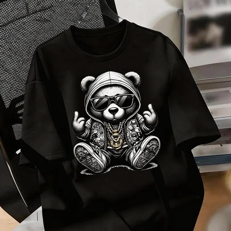 Russia Streetwear Unisex T Shirt Cute Lazy Cat Hip Hop Bear Rabbit Graffiti Multiple Cartoon Design Printed Cotton Graphic Tee