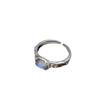 Blue & White Iridescent Moonstone Ring with Hammered Texture - Trendy Niche Design