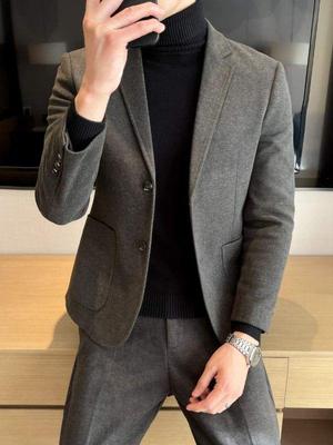 Men's High-End Wool Blend Jacket: Autumn/Winter Korean Style Casual Suit Coat
