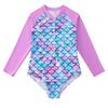 Girls' Long-Sleeve Mermaid One-Piece Swimsuit - Quick-Dry, Sun Protection