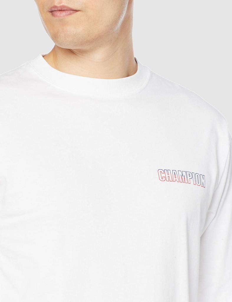 Champion Long Sleeve Graphic Logo Back Jock Tag Size S Men's T-Shirt, 100% Cotton, Print, Print, Included, White, (C3-S406)