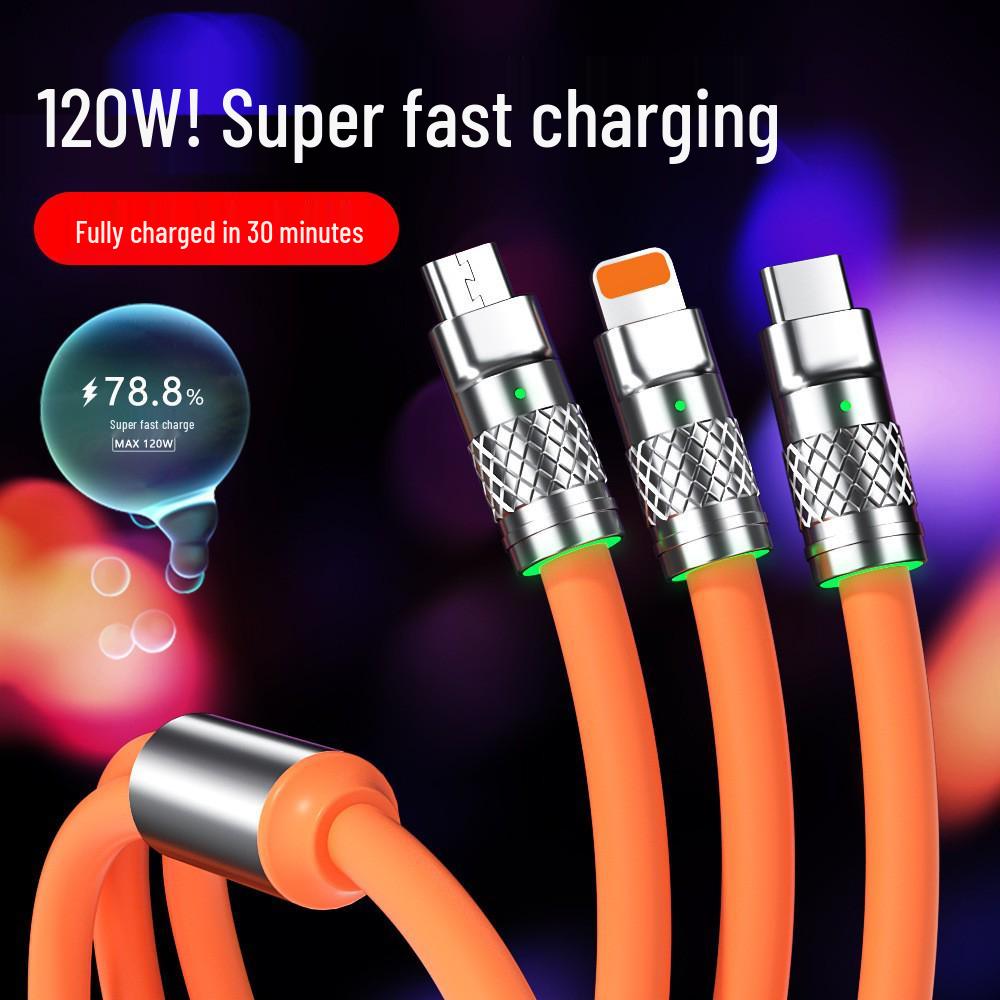 In-Stock 3-in-1 120W Super Fast Charge Geek Cable for Type-C Devices