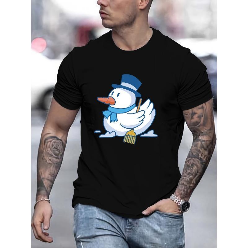 Snowman Duck Pattern Men's T-shirt For Summer Outdoor, All-match Men's Top