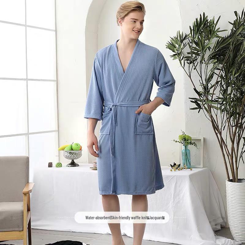 Unisex Quick-Dry Waffle Bathrobe - Lightweight, Absorbent, Ideal for Spa & Sauna