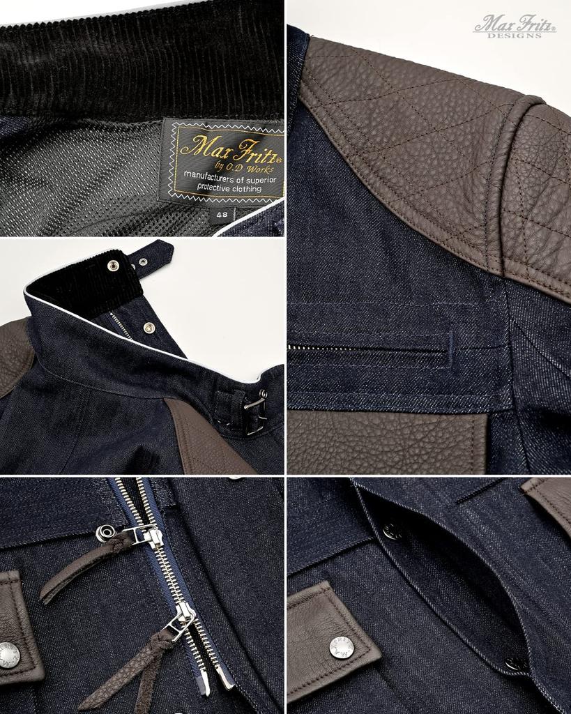Max Fritz Air Intake Rail Jacket Size L In Genuine Leather and Denim for 2, Indigo, Men's, (48), MFJ-2467, Motorcycles, Spring/Summer/Autumn.