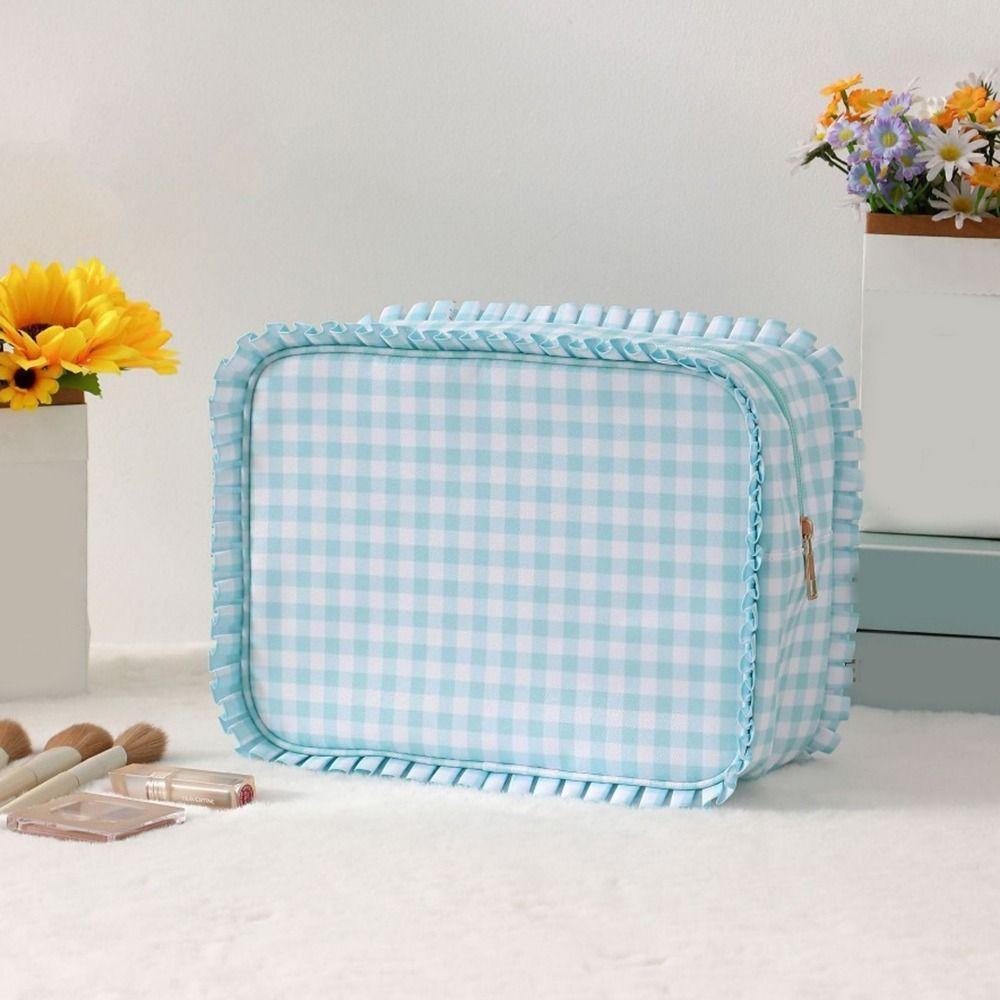 Waterproof Lacework Makeup Bags Nylon Grid Printing Storage Bag Toiletry Organizer  for Women Girls
