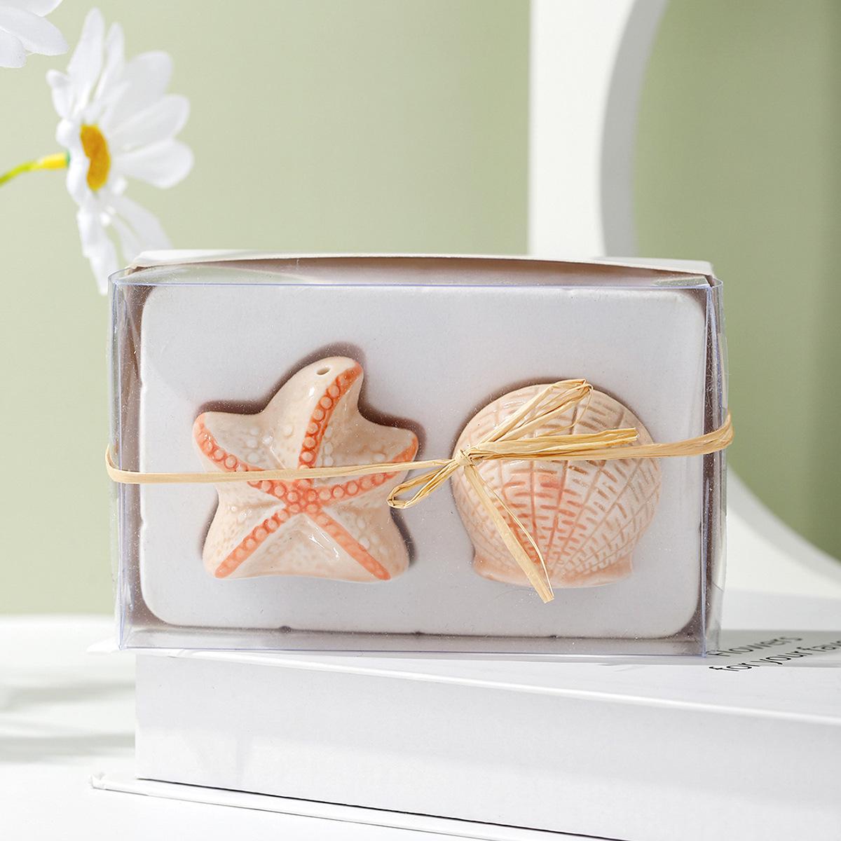 Personalized Ceramic Seashell Starfish Seasoning Jar - Wedding Party Favor