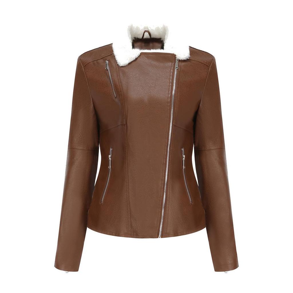 2026 Autumn Winter Women's Plus Velvet Leather Jacket Fema Fur Integrated Leather Coats Women Thicken Lapel Casual Jacket
