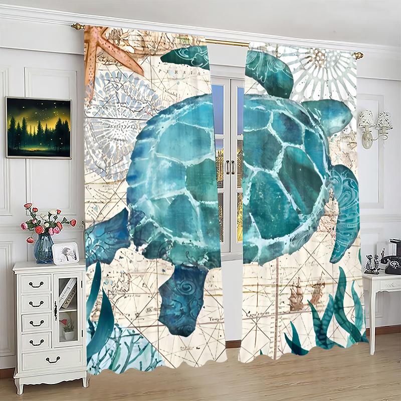 Marine Animals Hawaii- Printed Curtains - Polyester - Suitable for Bedroom, Living Room, Study Private Curtains Kitchen Curtain