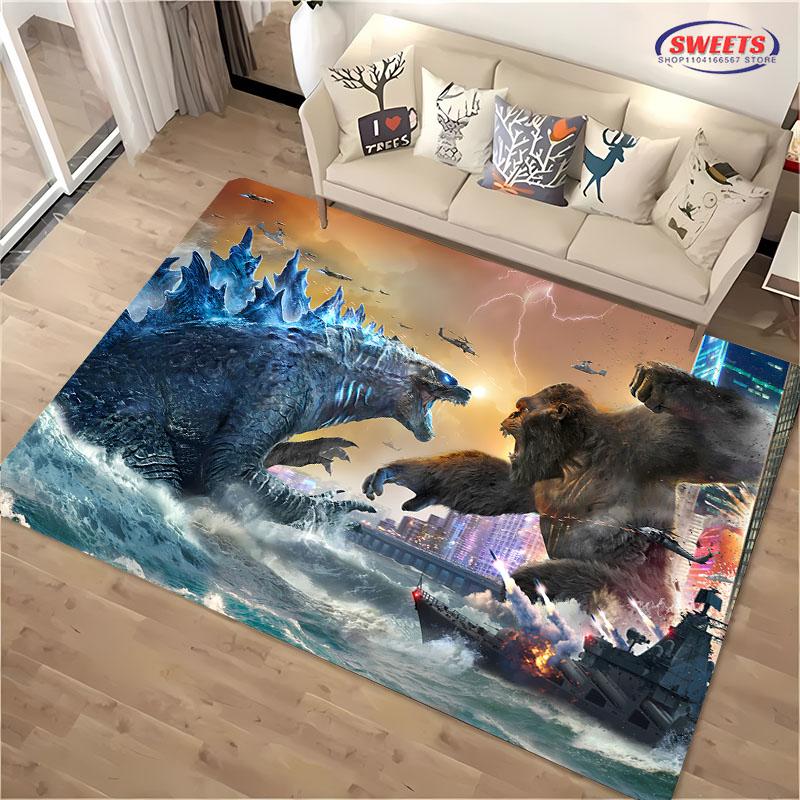 

New Arrival ! Classic Godzilla VS Kong Cartoon Carpet, Living Room Bedroom Bed Mat, Non-slip Durable Large Area Home Office Rug 40x60cm (16x24in)