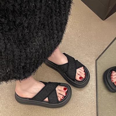Fashion and Comfortable Outer Wear, Muffin Heightening Sandals Women's 2025 Summer New Models, All-match Beach Slippers