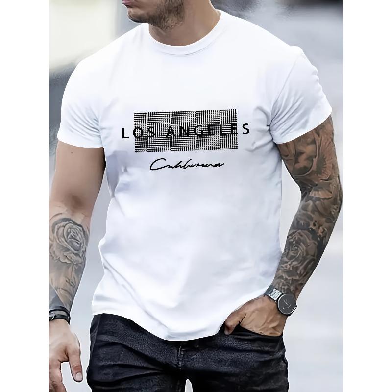 European Sizes Men's Los Angeles Design Printed Casual Commuter Versatile Short-Sleeve T-Shirt