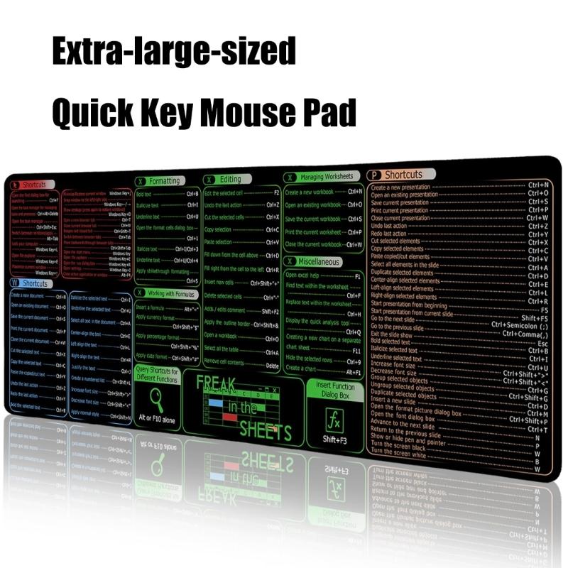 Large Keyboards Mouse Pad Featuring Excels Word Shortcut for Office Software Use and Gaming with Waterproof