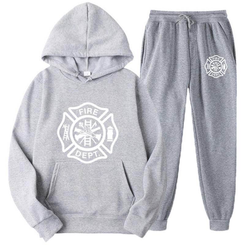 Fire Rescue Firefighter Solid Color Tracksuit Men Set New Casual Men's Hoodies + Pants Two-Piece Tracksuit Sportswear Set Unisex