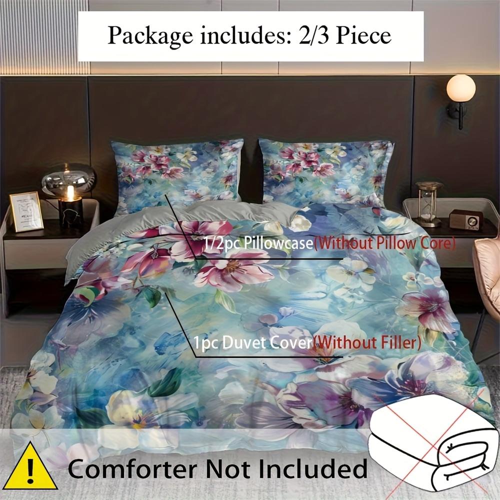 2/3Pcs European Classical Flowers Duvet Cover Set 1 Duvet Cover + 1/2 Pillowcase, Without Core, Romantic And Elegant Watercolor