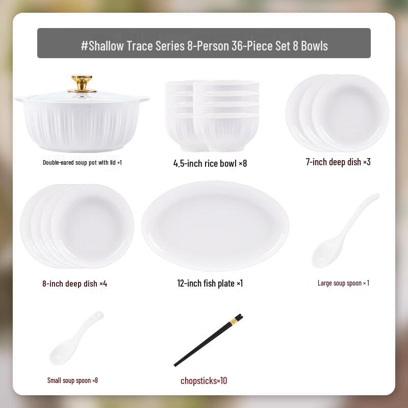 Handun Shallow Trace 36-Piece Bone China Dinnerware Set