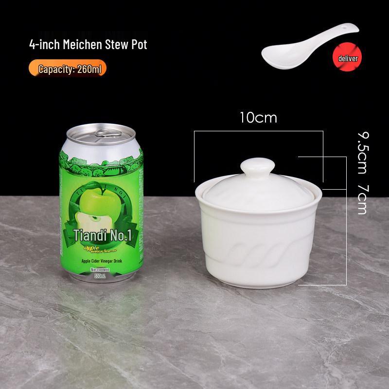 Pure White Ceramic Water-Bath Stew Pot with Gold Rim - Hotel & Commercial Grade, Ideal for Chinese Shaxian, Bird's Nest, and Steam Egg Dishes.