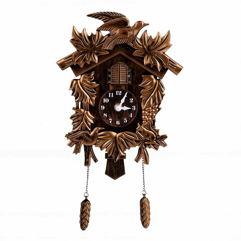Cuckoo Clock Wall Mounted Elegant Home Decor Children Clock Adjustable Volume On Time Alarm Copper