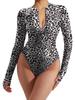 2024 Leopard Print Sexy Zipper Bodysuit - Women's Long-Sleeve