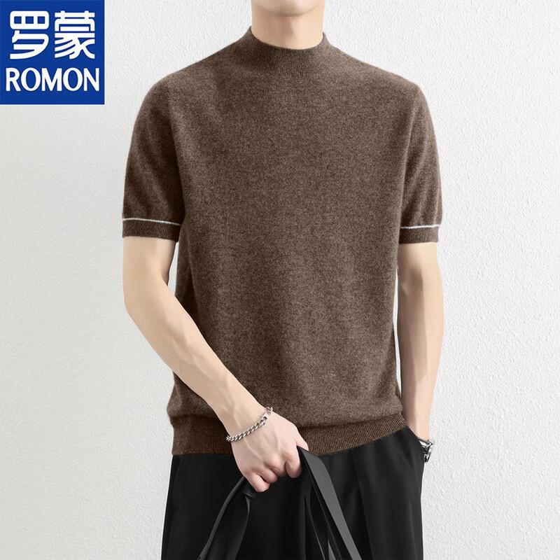 ROMON Men's 100% Cashmere Short-Sleeve Crew Neck Knit Sweater