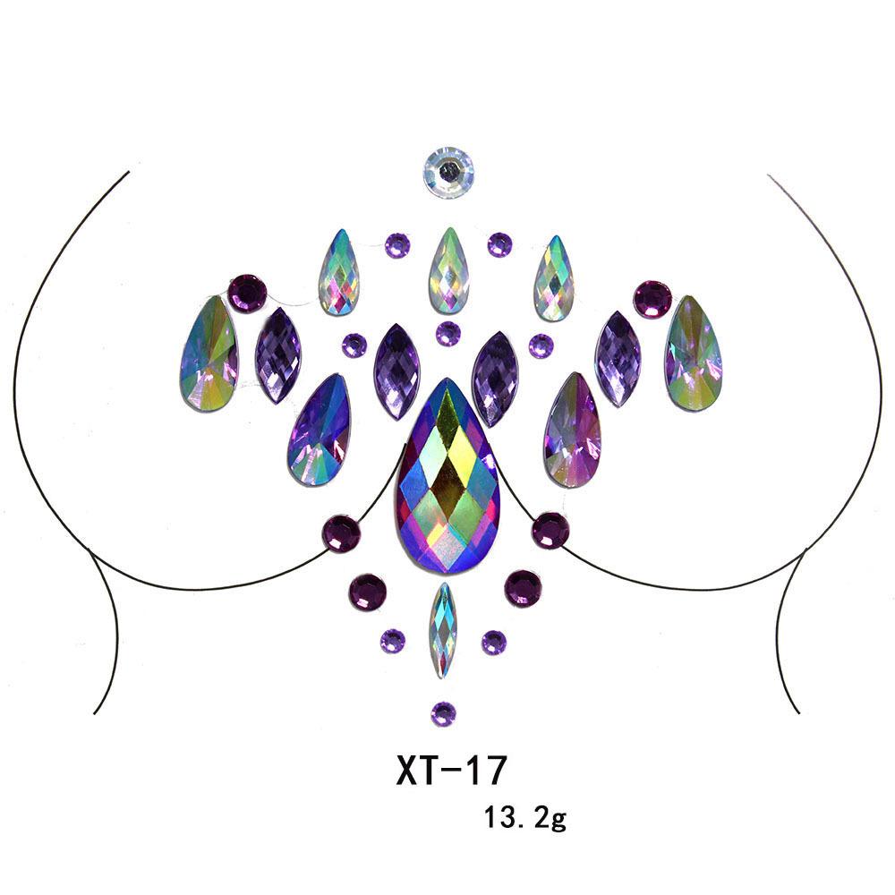 3D Crystal Chest Jewels Temporary Tattoo Sticker Rhinestone Flash Tattoos Adhesive Face Jewel Gem Body Paint Sticker for Party