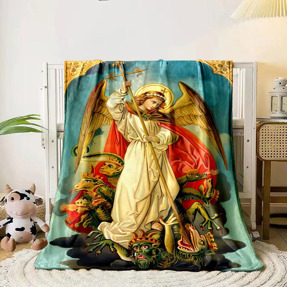 Archangel Michael Dragon Blanket Bedroom Blanket for Livingroom Couch Lunch Break Soft Throw for Friend's Festival Gift