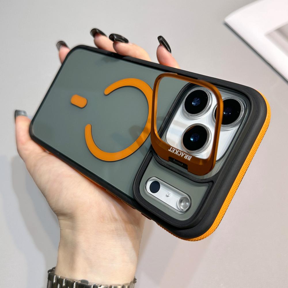 KEYSION Transparent Magnetic Lens Stand Case for MagSafe for iPhone 17 Pro Max Air TPU+PC Color Blocking Shockproof Phone Cover