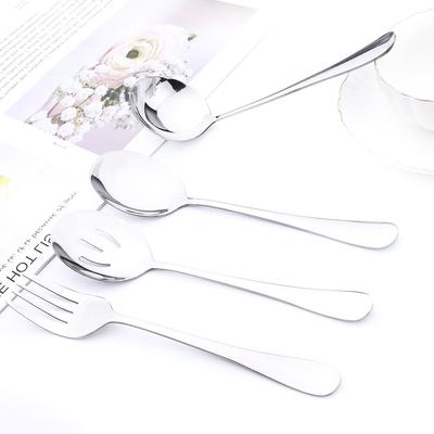 Silver 4Pcs Stainless Steel Cutlery Set Serving Utensils Buffet Catering Dinnerware Set Serving Colander Spoon Fork Flatware Set