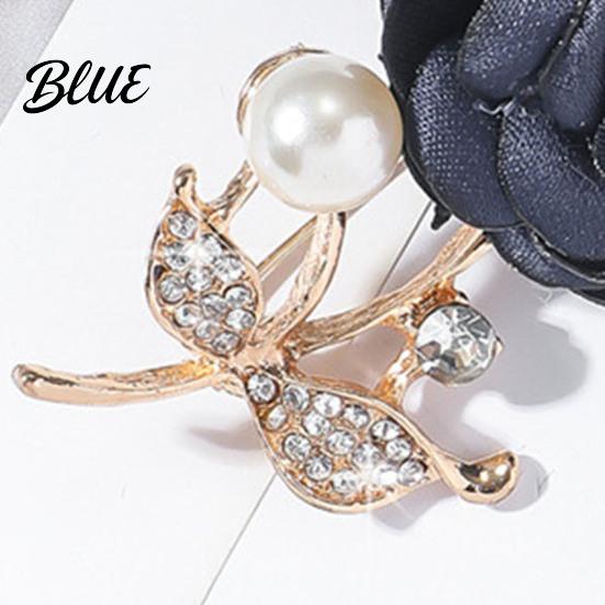 Stylish Brooch Faux Pearl Fabric Rose Artificial Flower Pin