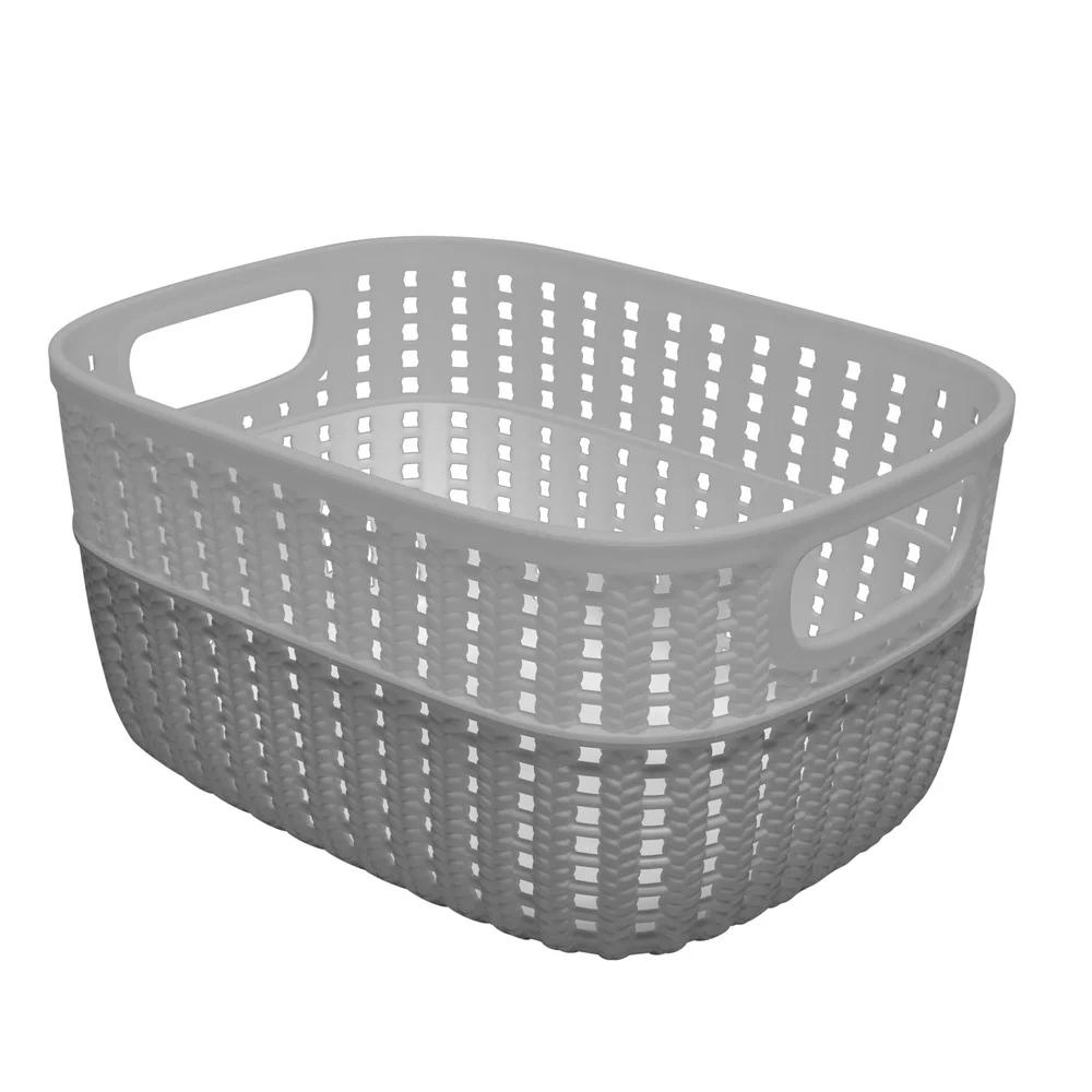 2 Pack Decorative Plastic Storage Baskets Portable Lightweight with Handles Home Office Toy Magazine Closet Organization