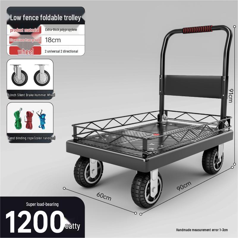 Foldable Flatbed Handcart with Fence - Lightweight and Convenient for Moving