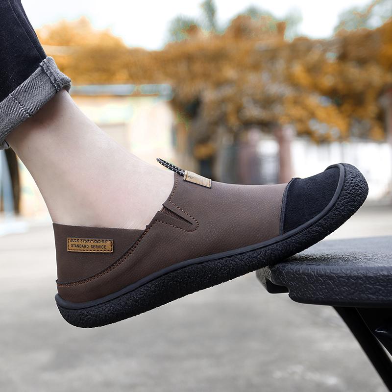 Chaussures en cuir faites main pour hommes Chaussures de randonnée décontractées Chaussures d'extérieur pour la marche et la conduite Tête large Grande taille