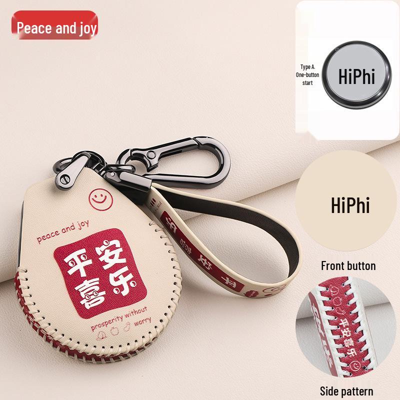 HiPhi X Car Key Case: Hand-Stitched Leather Cartoon Bag with Fashionable Buckle