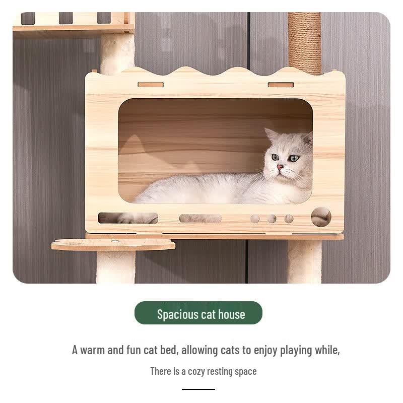 Large Wooden Cat Tree with Space Capsule & Scratcher