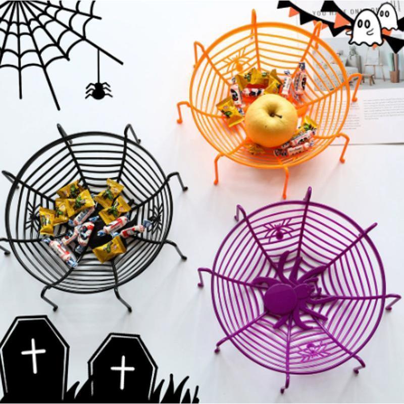 Creative 1 Pcs Halloween Spider Web Fruit Plate Drain Basket Festival Atmosphere Cartoon Candy Box Home Decorations Supplies