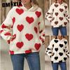 Autumn and Winter Women's Plush Hooded Heart-shaped Printed Pullover Hoodie for Women