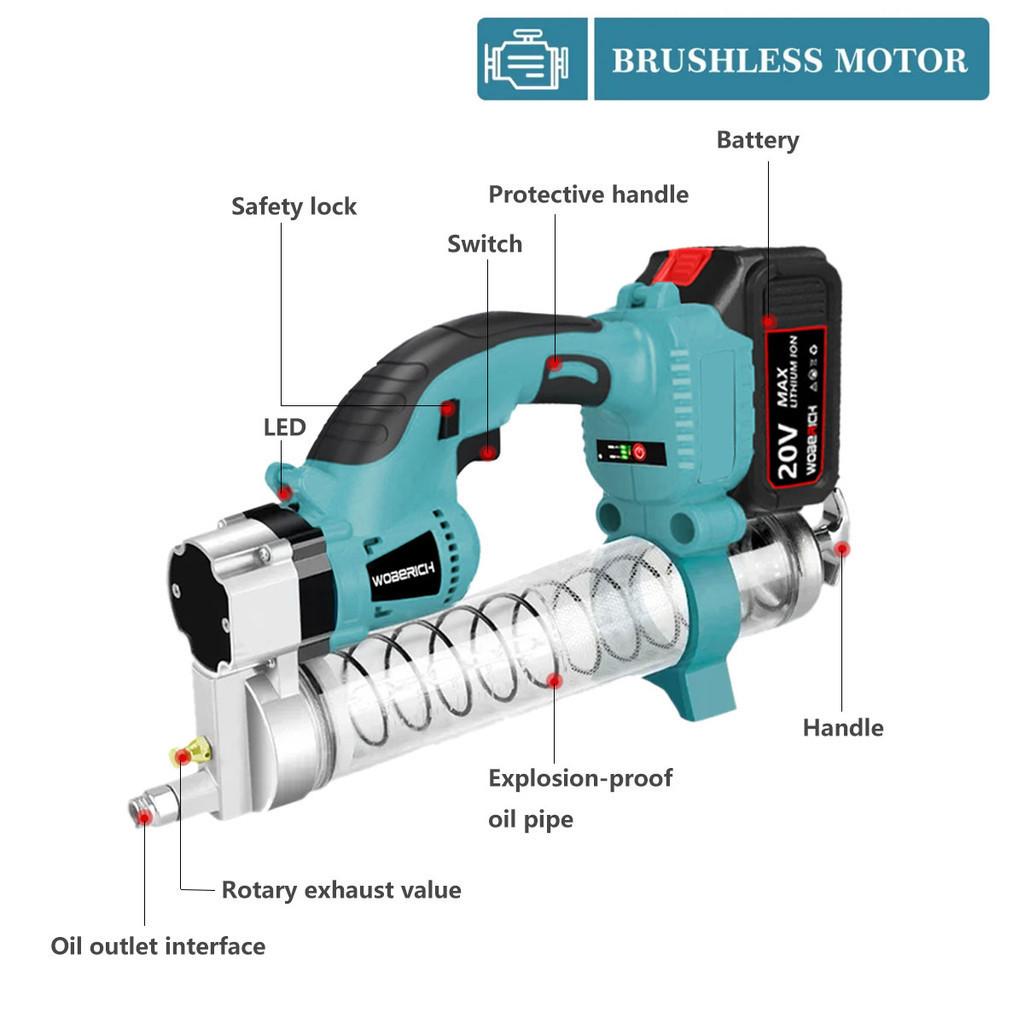 10000 PSI Brushless Professional Electric Grease Gun Cordless Oil Injector  Portable Automotive Greaser Power Tools